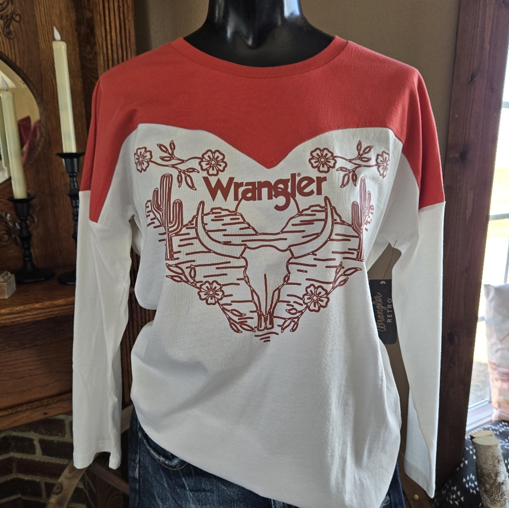 Wrangler Coral and White Graphic Long Sleeve Shirt